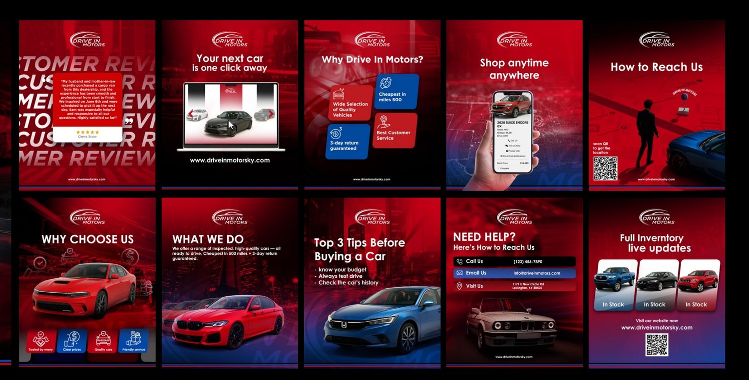 Drive In Motors — full social campaign set